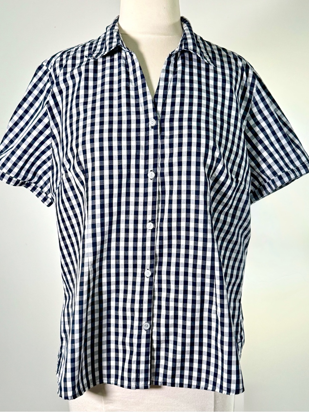 Basic Editions XL Black White Gingham Short Sleeve Shirt